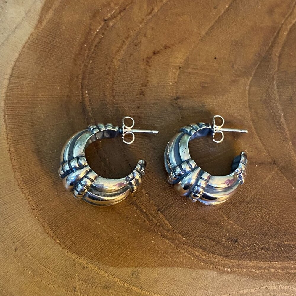 RETIRED James Avery Thatch Hoop Ear Post Earrings, Sterling Silver